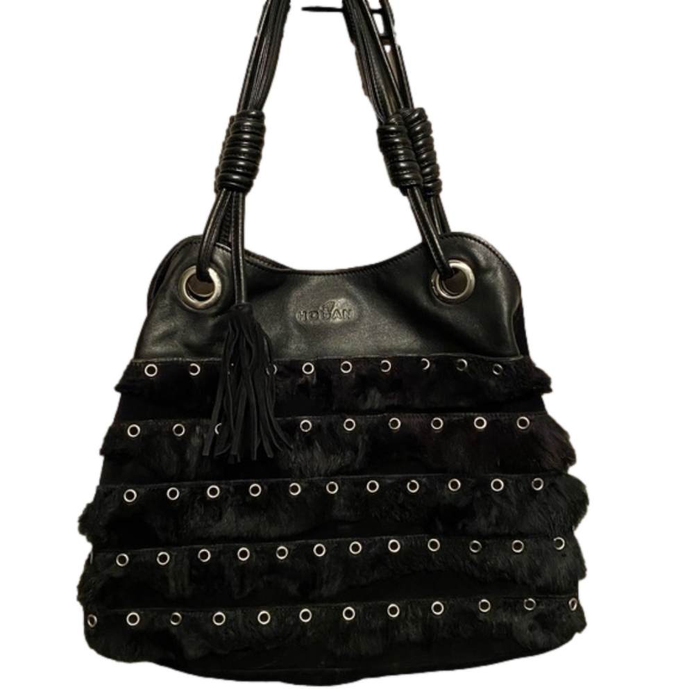 Hogan by Tod’s fur trimmed suede tote bag handbag purse